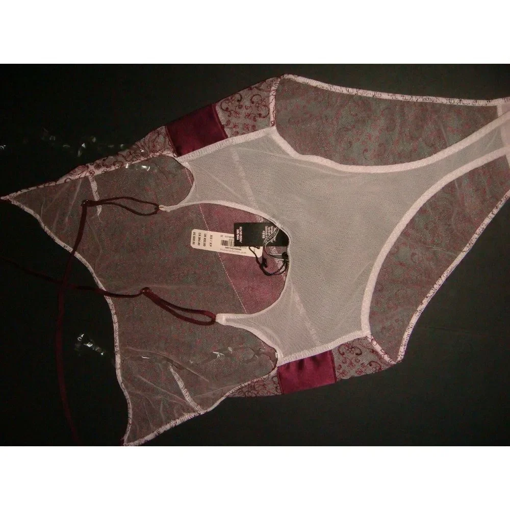 Victoria's Secret 32C BRA SET+garter TEDDY+XS ONE-PIECE pink burgundy maroon red